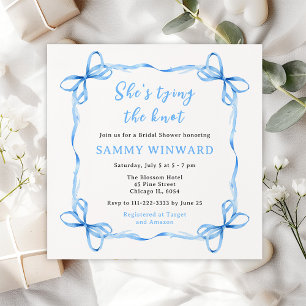 She's Tying The Knot Blue Ribbon Bridal Shower Invitation