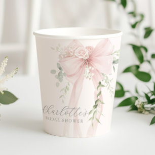 She's tying the knot Blush Bow Bridal Shower Paper Cups