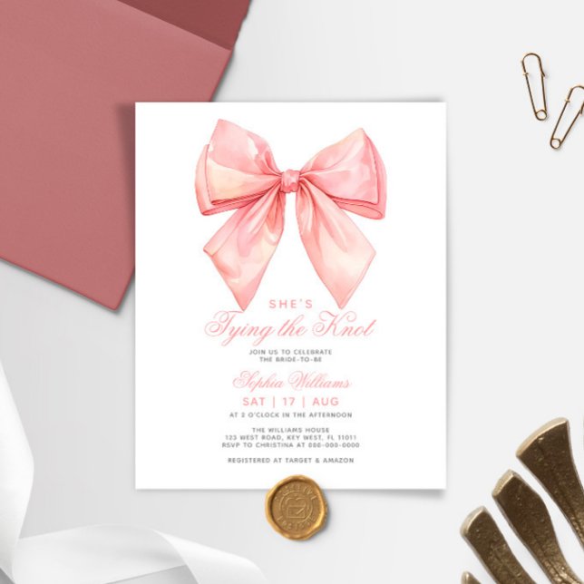 She's Tying The Knot Blush Pink Bow Bridal Shower (Creator Uploaded)