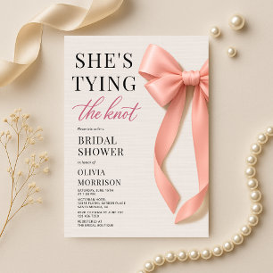 She's Tying The Knot Blush Pink Bow Bridal Shower Invitation