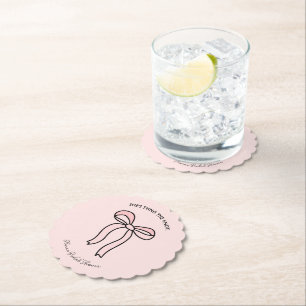 She's Tying The Knot Blush Pink Bow Bridal Shower Paper Coaster