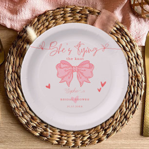 She's Tying the Knot Blush Pink Bow Bridal Shower Paper Plate