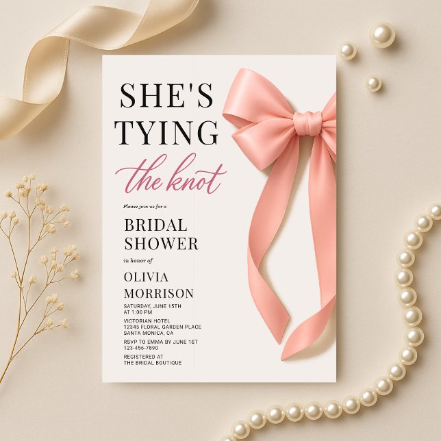 She's Tying The Knot Bow Blush Pink Bridal Shower Invitation (Creator Uploaded)