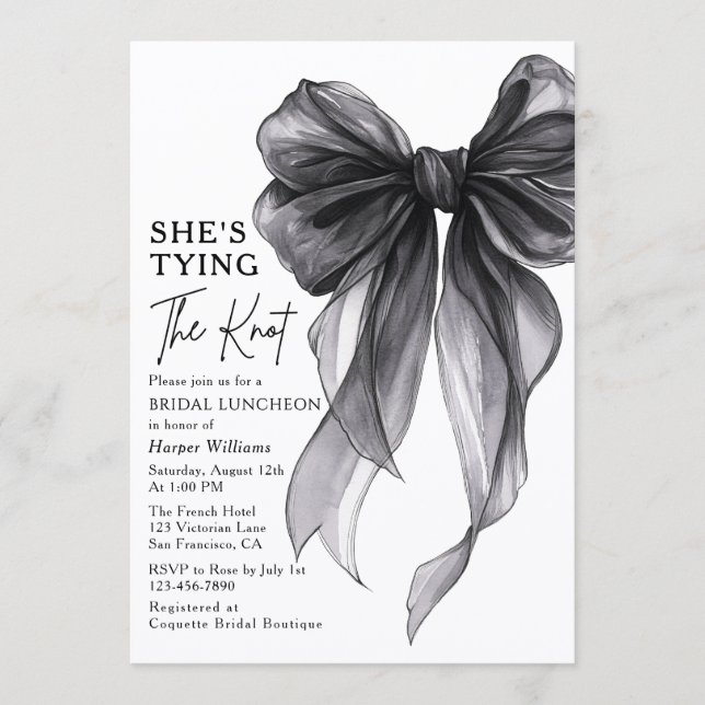 She's Tying The Knot Bow Bridal Luncheon Invitation (Front)