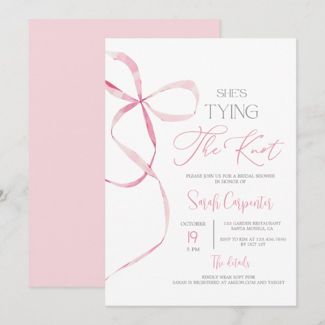 She's Tying the Knot Bow Bridal Shower Invitation (Front/Back)