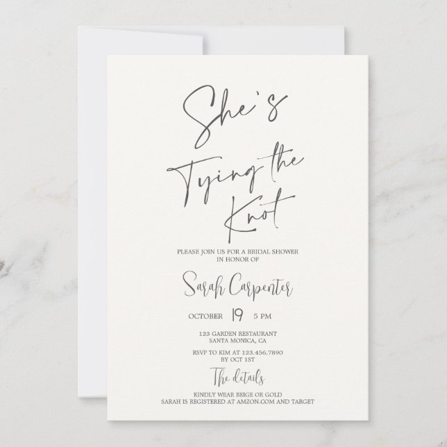 She's Tying the Knot Bow Bridal Shower Invitation (Front)