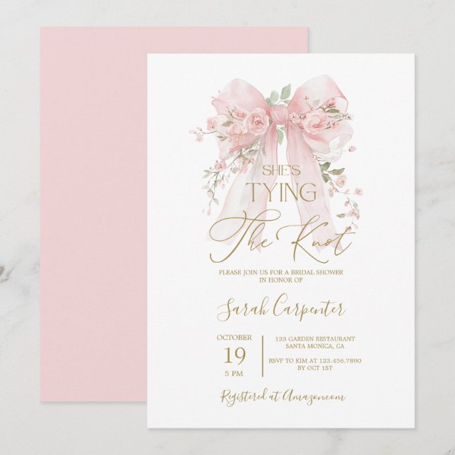 She's Tying the Knot Bow Bridal Shower Invitation (Front/Back)