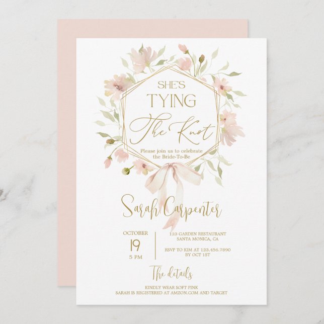She's Tying the Knot Bow Bridal Shower Invitation (Front/Back)