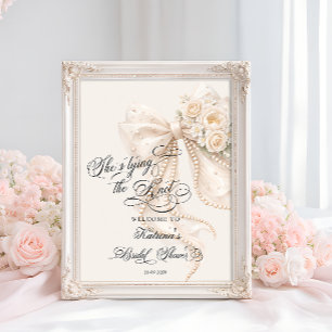 She's Tying the Knot Bow Bridal Shower Welcome Poster