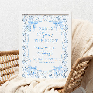 She's Tying the Knot Bow Bridal Shower Welcome Poster