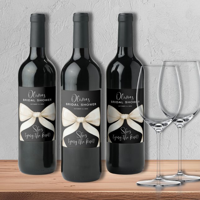 She's Tying the Knot Bow Bridal Shower Wine Label (Creator Uploaded)