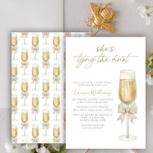 She's Tying the Knot Bow Champagne Bridal Shower Invitation