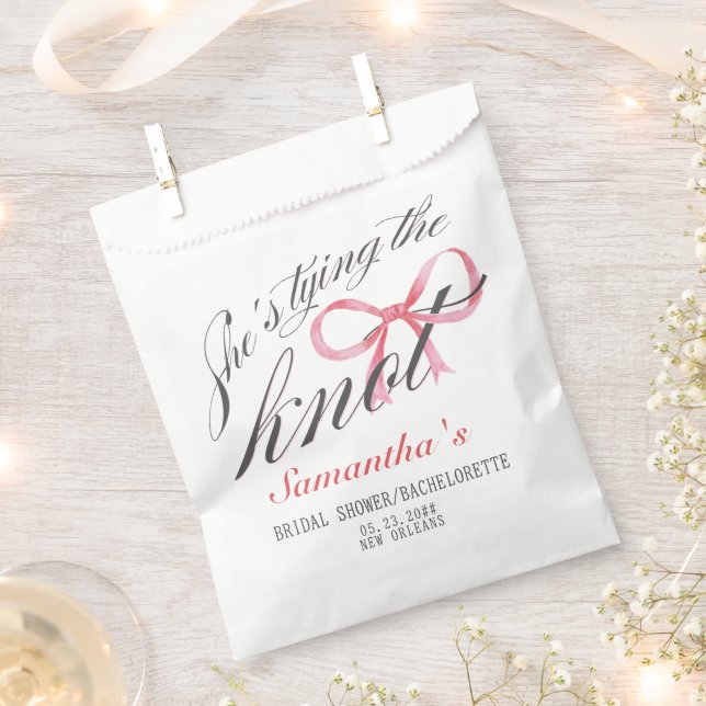 She's Tying the Knot Bow Coquette Bridal Shower Favour Bags (Clipped)