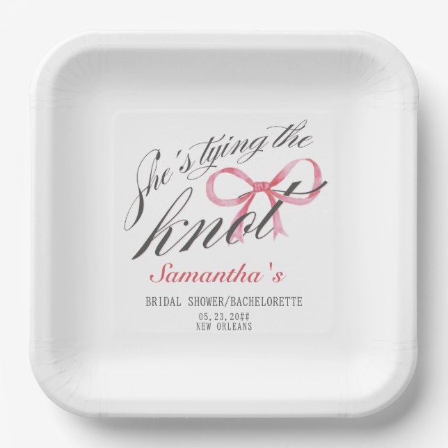 She's Tying the Knot Bow Coquette Bridal Shower Paper Plate (Front)
