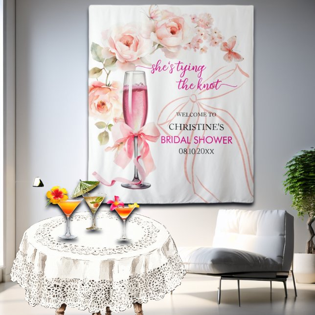 She's Tying The Knot Bridal Shower Backdrop Tapestry (Creator Uploaded)