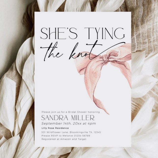 She's tying the knot Bridal Shower blush pink bow Invitation (Creator Uploaded)