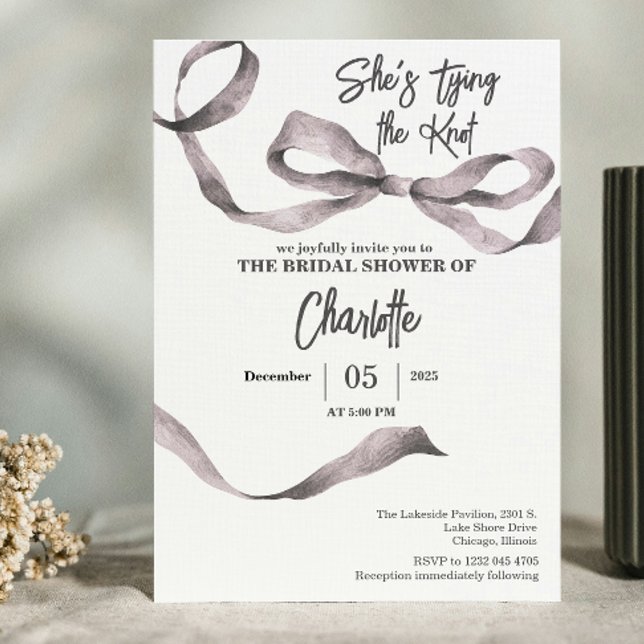 She's Tying the Knot Bridal Shower Grey Pink Invitation (She's Tying the Knot Bridal Shower)