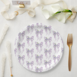 She's Tying the Knot Bridal Shower Lilac Bow Paper Plate