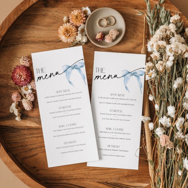 She's tying the knot Bridal Shower Menu blue bow (Creator Uploaded)