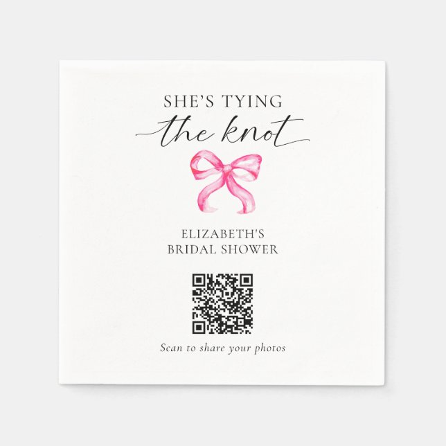 She's Tying the Knot Bridal Shower QR Photo Share Napkin (Front)