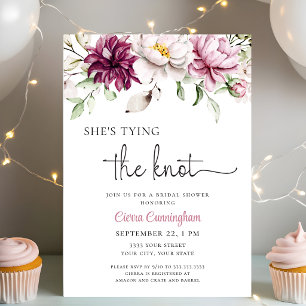 She's Tying the Knot Burgundy Blush Floral Bridal  Invitation