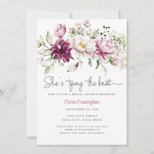 She's Tying the Knot Burgundy Pink Floral Bridal Invitation