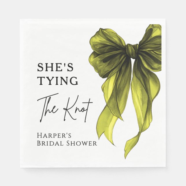 She's Tying The Knot Chartreuse Bow Bridal Shower Napkin (Front)
