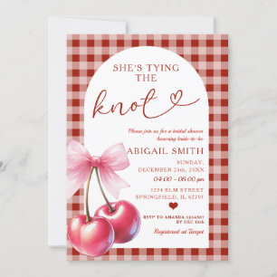 She's Tying The Knot Cherry Gingham Shower Bow Invitation