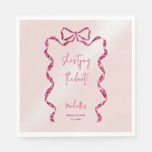 She's tying the knot chic glitter pink bow bridal  napkin