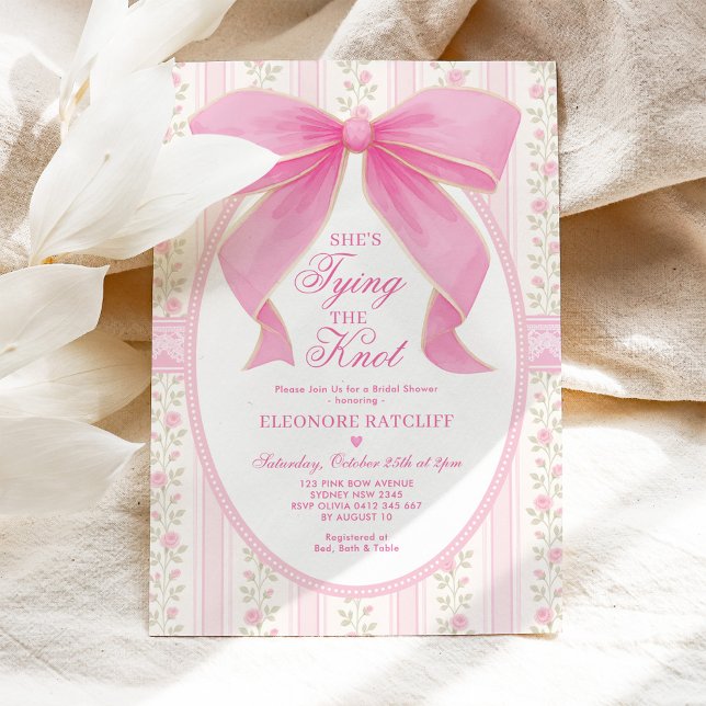 She's Tying the Knot Chic Pink Bow Bridal Shower Invitation (Creator Uploaded)