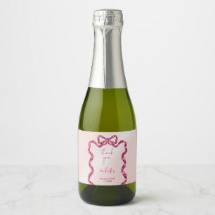 She's tying the knot chic pink bow thank you sparkling wine label