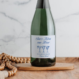 She's Tying The Knot Coastal Elegant Hand Drawn Sparkling Wine Label