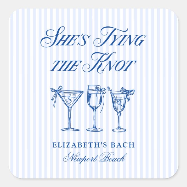 She's Tying The Knot Coastal Elegant Hand Drawn Square Sticker (Front)