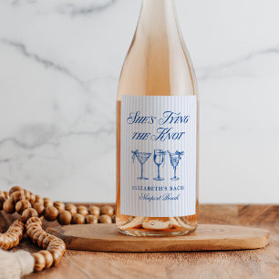 She's Tying The Knot Coastal Elegant Hand Drawn Wine Label