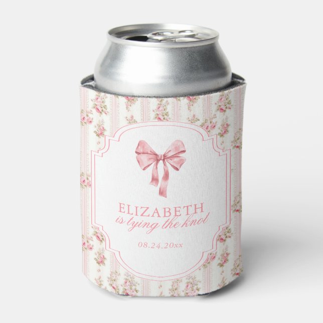 She's Tying the Knot Coquette Bow Bridal Shower Can Cooler (Can Front)
