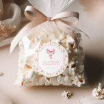 She's Tying the Knot Coquette Bow Bridal Shower Classic Round Sticker<br><div class="desc">This charming bridal shower invitation in soft pink with a delightful bow design sets the perfect tone for a Soft Pink Coquette Bridal Shower. The delicate colour scheme and elegant design make it a sweet choice for celebrating the bride-to-be!</div>