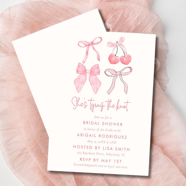 She's Tying the Knot Coquette Bow Bridal Shower  Invitation (She's Tying the Knot Coquette Bow Bridal Shower Invitation)