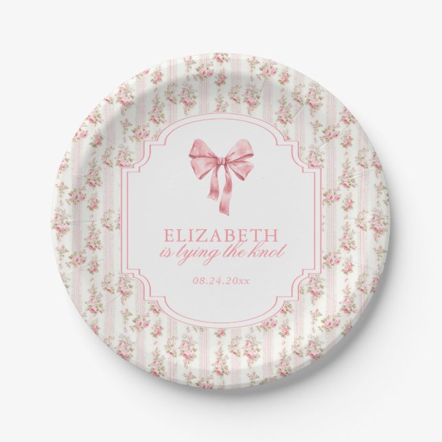 She's Tying the Knot Coquette Bow Bridal Shower Paper Plate (Front)