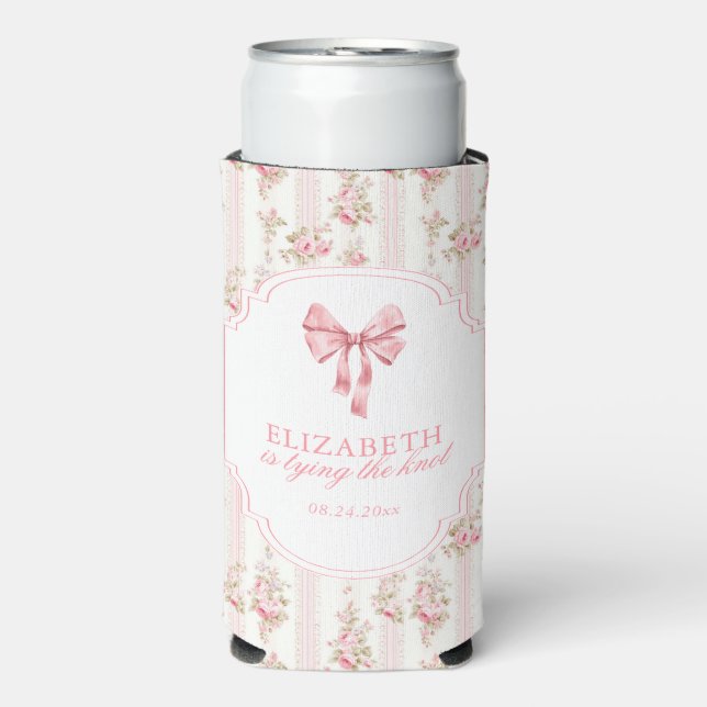 She's Tying the Knot Coquette Bow Bridal Shower Seltzer Can Cooler (Seltzer Front)