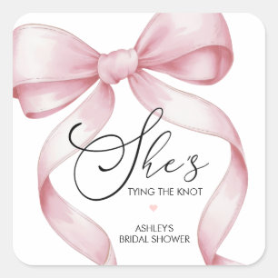 She's Tying The Knot Coquette Bridal Shower Person Square Sticker