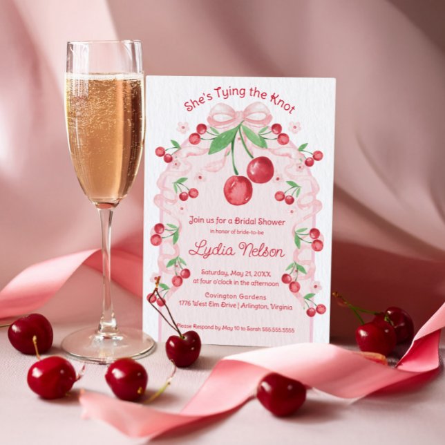 She's Tying the Knot Coquette Cherry Bridal  Invitation (Creator Uploaded)