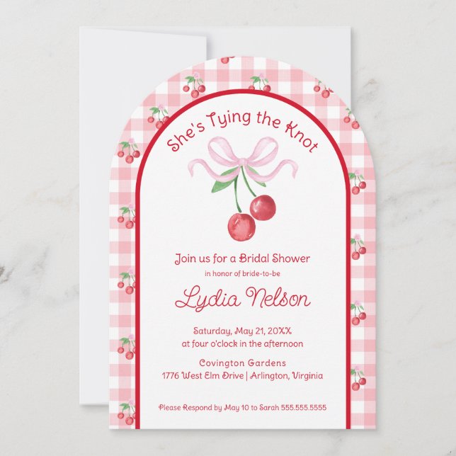 She's Tying the Knot Coquette Cherry Bridal  Invitation (Front)
