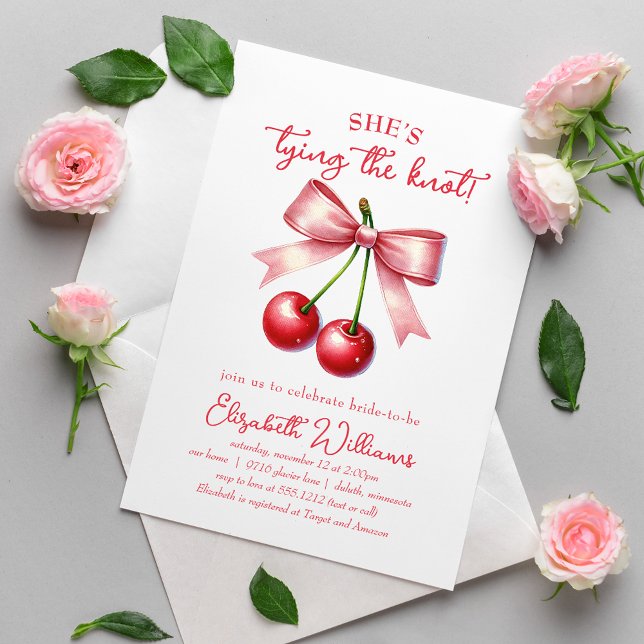 She's Tying the Knot Coquette Cherry Bridal Shower Invitation (She's Tying the Knot Coquette Cherry Bridal Shower Invitation)