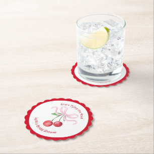 She's Tying the Knot Coquette Cherry Bridal Shower Paper Coaster