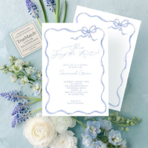 She's Tying the Knot Cute Blue Bow Bridal Shower Invitation