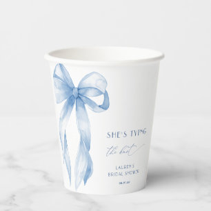 Shes Tying The Knot Dusty Blue Bow Bridal Shower Paper Cups