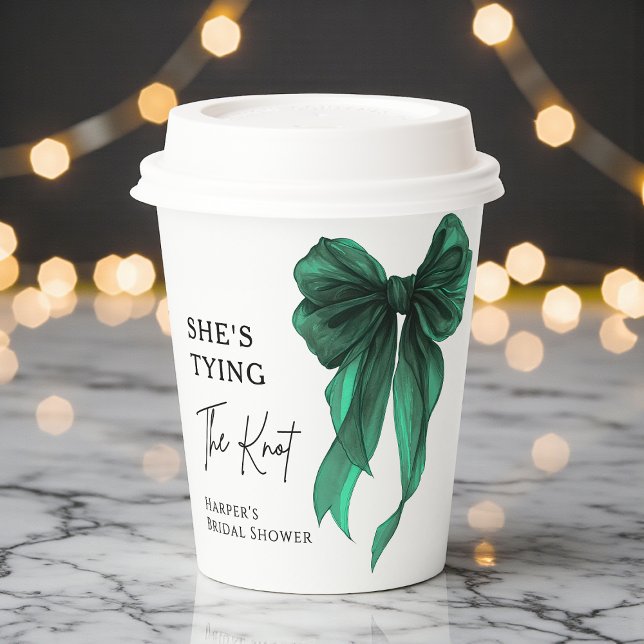 She's Tying The Knot Green Bow Bridal Shower Paper Cups (Creator Uploaded)