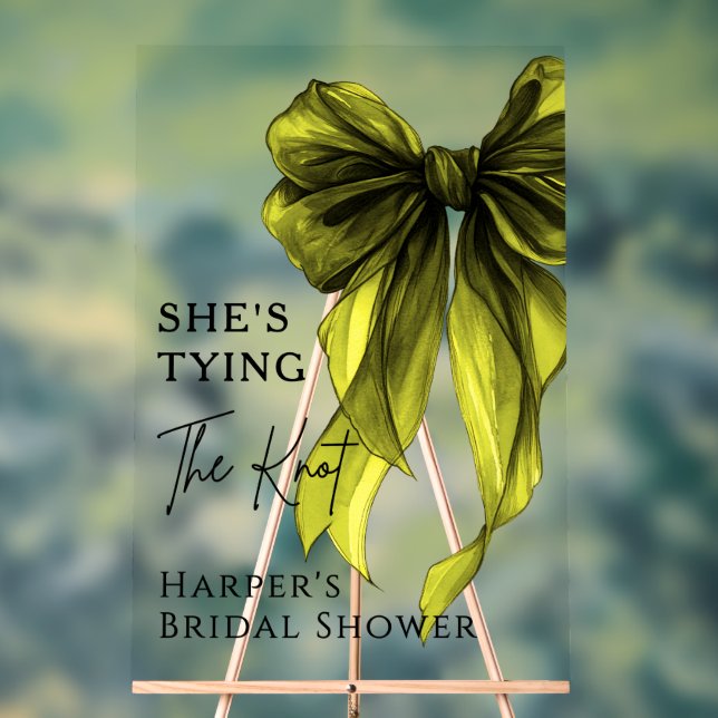 She's Tying The Knot Green Bow Welcome Sign (Neutral)