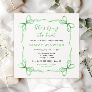 She's Tying The Knot Green Ribbon Bridal Shower Invitation