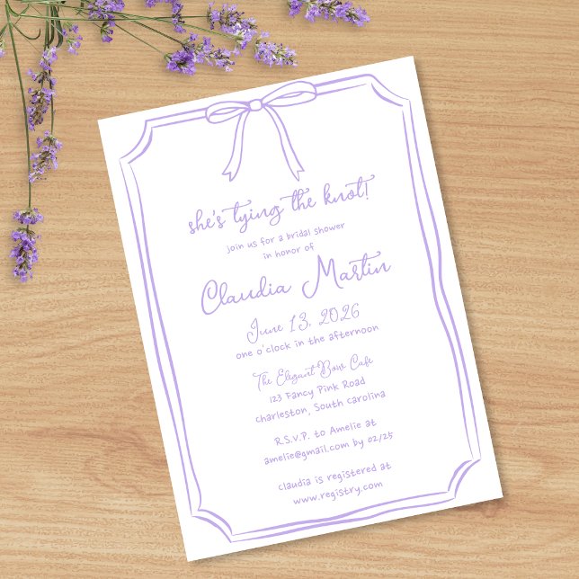 She's Tying the Knot Hand Drawn Bow Bridal Shower Invitation (Creator Uploaded)